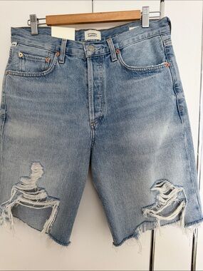 Citizens Of Humanity Ambrosio Faded Light Blue Distressed Denim Shorts, Size 27